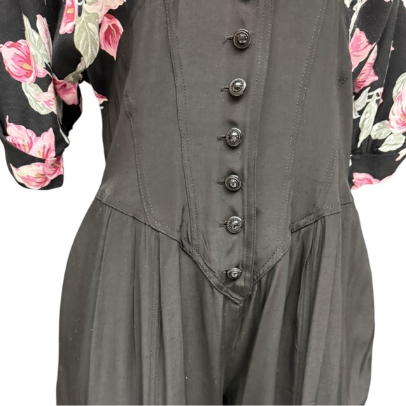 Vintage 80s Jumpsuit Black Pink Floral  Size 12 Foxy Lady Funky Unique Jumpsuit - Picture 10 of 12